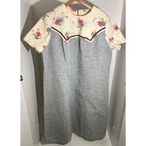Vintage 1960s Handmade Mod Shift Dress Floral Yoke Rickrack Trim